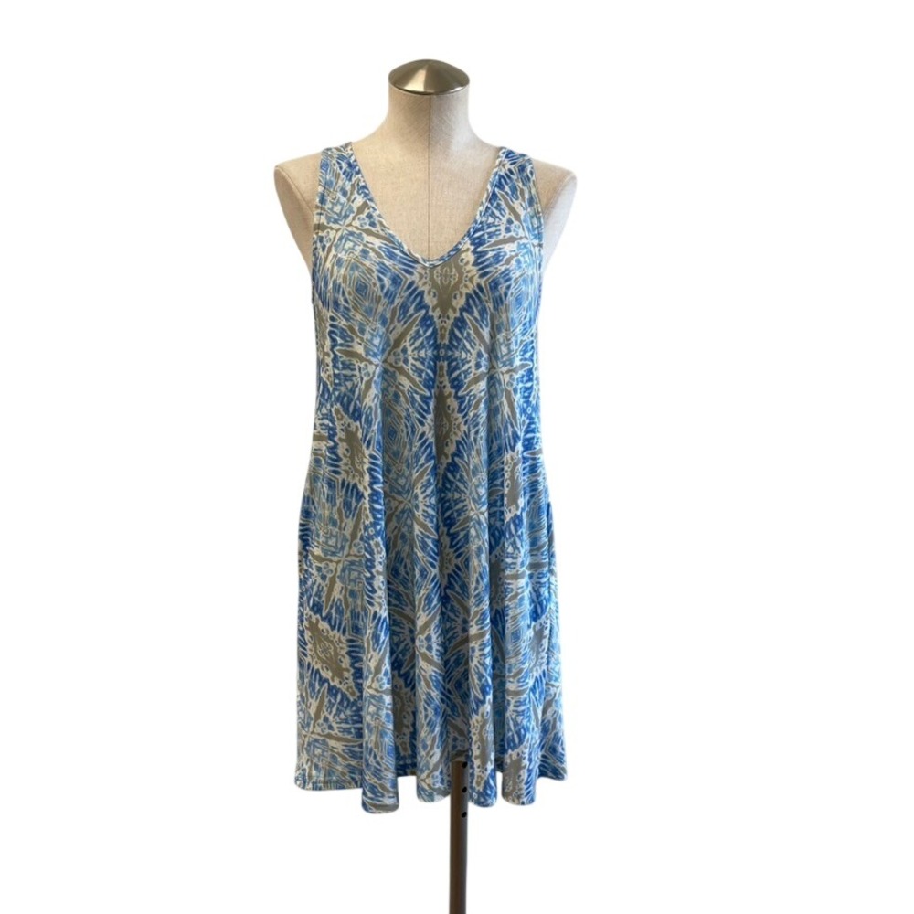 Viereck Mini Dress Womens XS Blue White Geometric Tie Dye Sleeveless Pockets